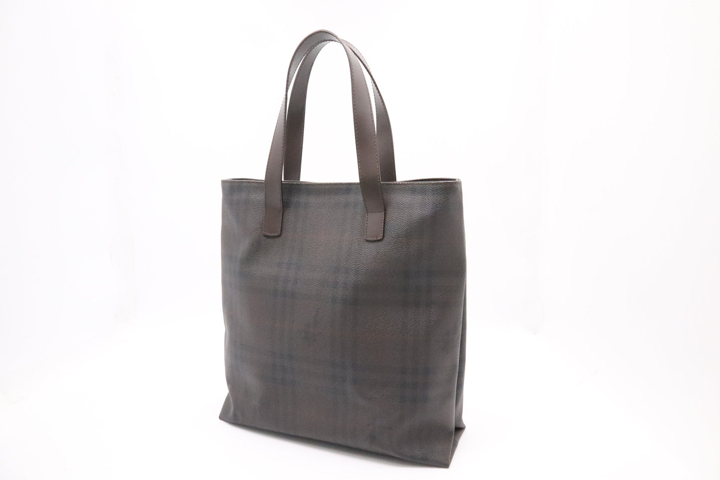Burberry Tote In Dark Checked Canvas Brown Tote Bag