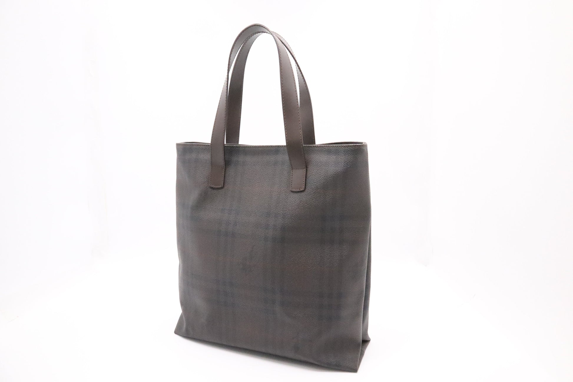 Burberry Tote In Dark Checked Canvas Brown Tote Bag