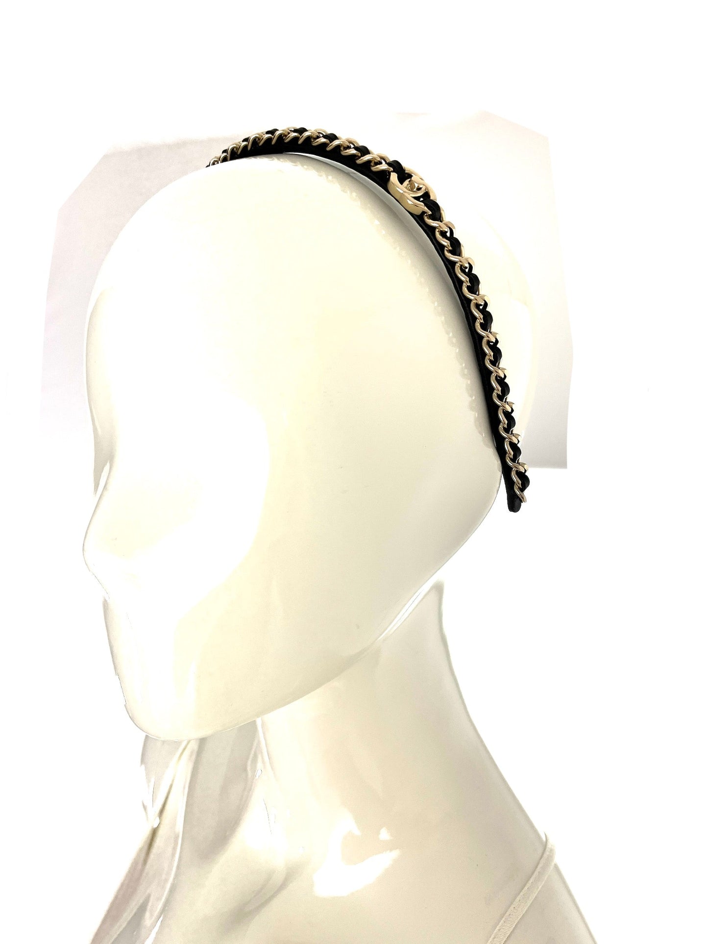 Chanel Hollywood Hills Black Chain Link Leather Cc Logo Headband Bag