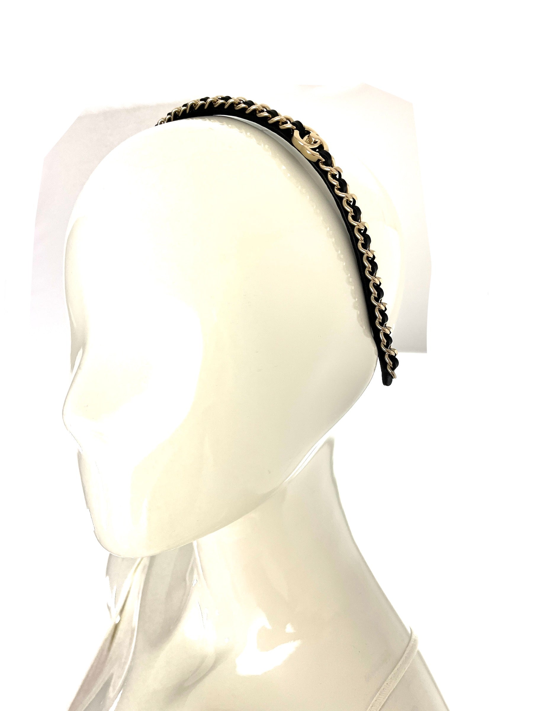 Chanel Hollywood Hills Black Chain Link Leather CC Logo Headband Handbag