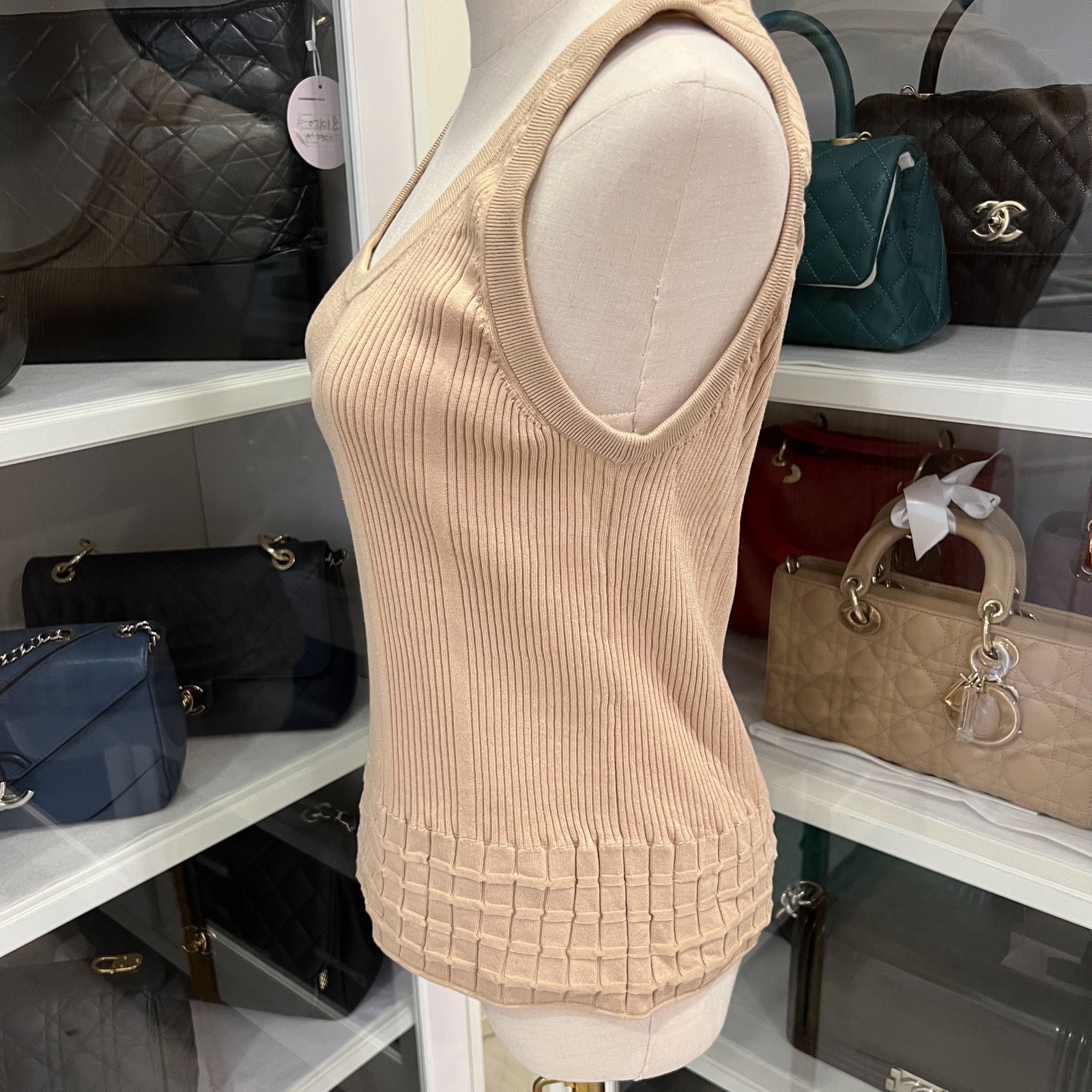 Chanel 25P Tank Top With Cc Logo In Dark Beige Cotton Sz 40 Bag