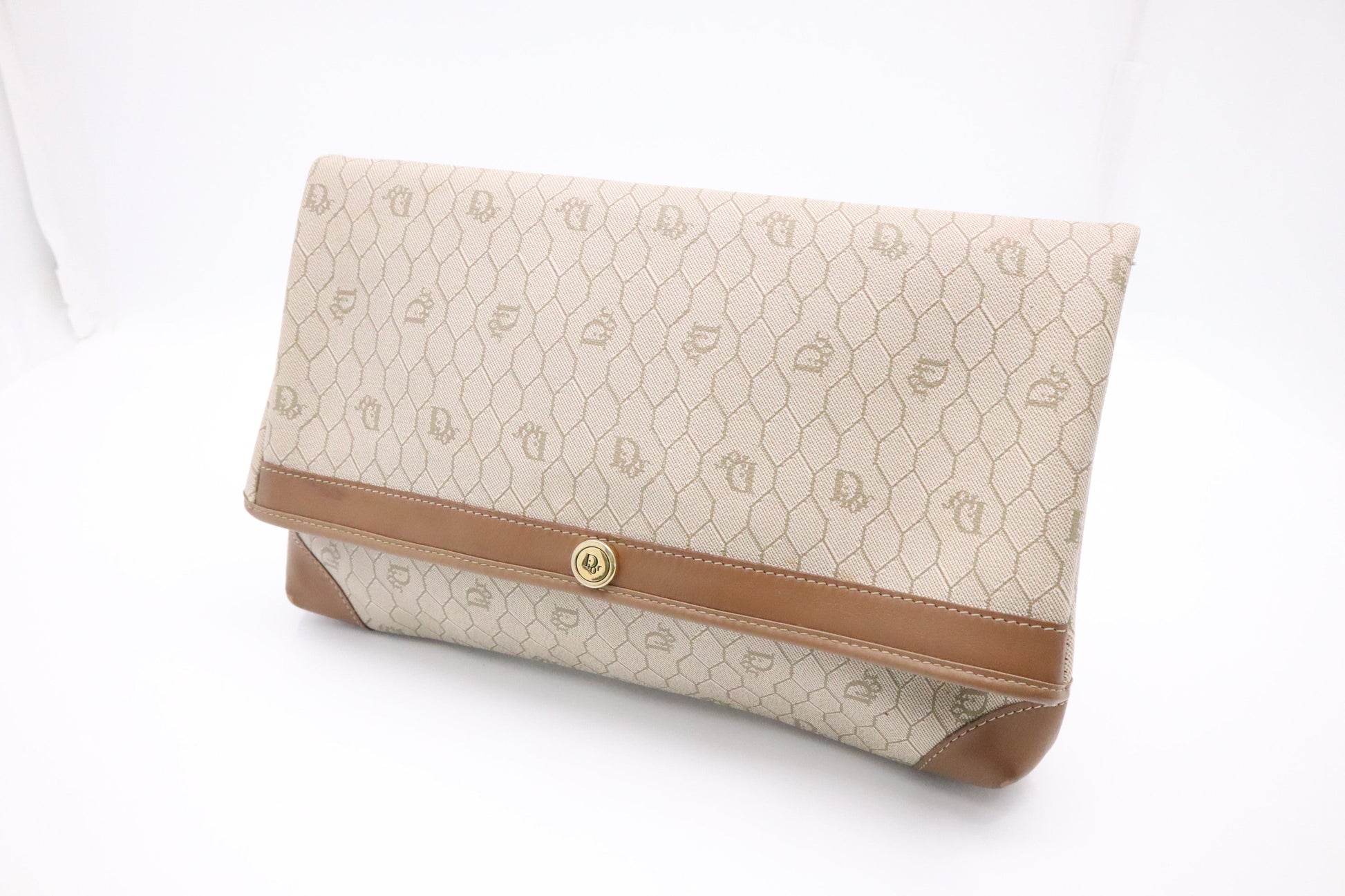 Dior Clutch In Hive Coated Handbag Canvas Beige Clutch Bag