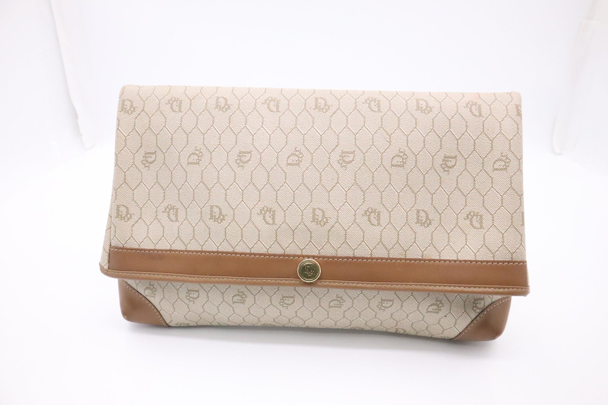 Dior Clutch In Hive Coated Handbag Canvas Beige Clutch Bag