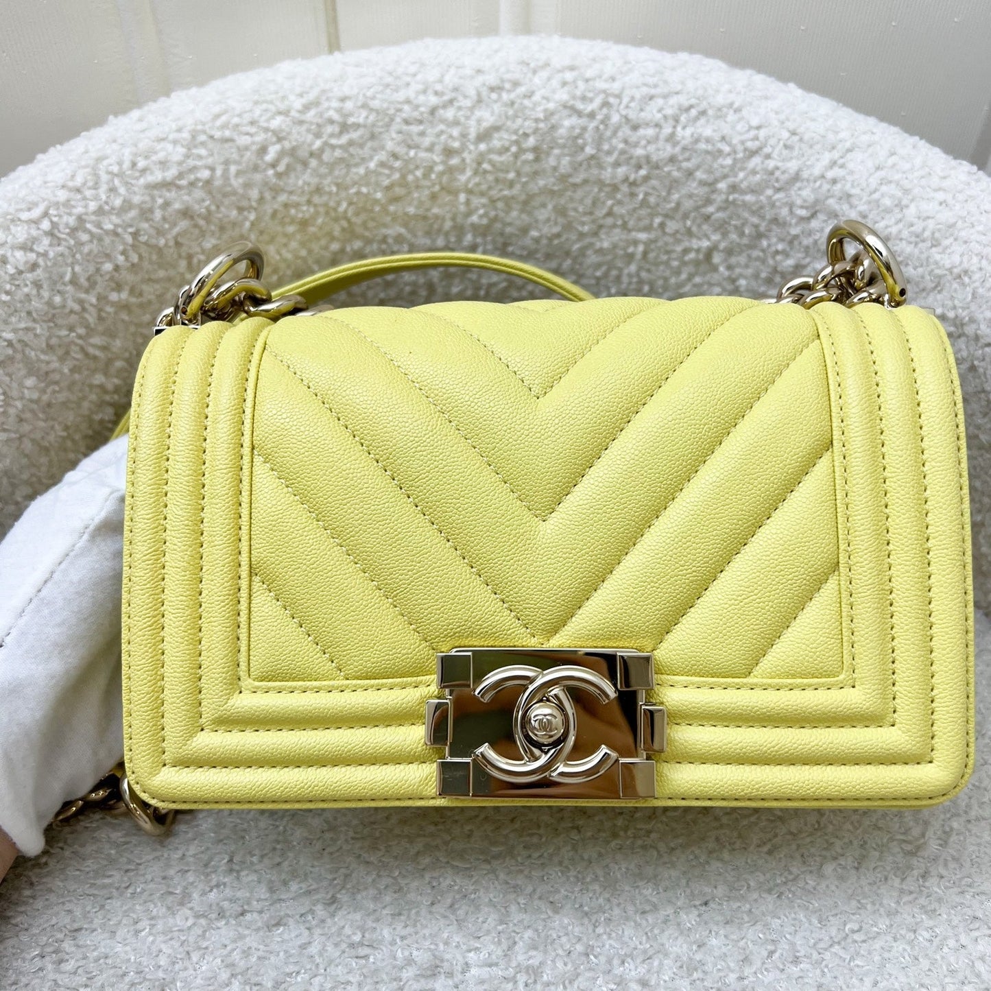 Chanel Small 20CM Boy Flap in Yellow Caviar and Lghw Handbag
