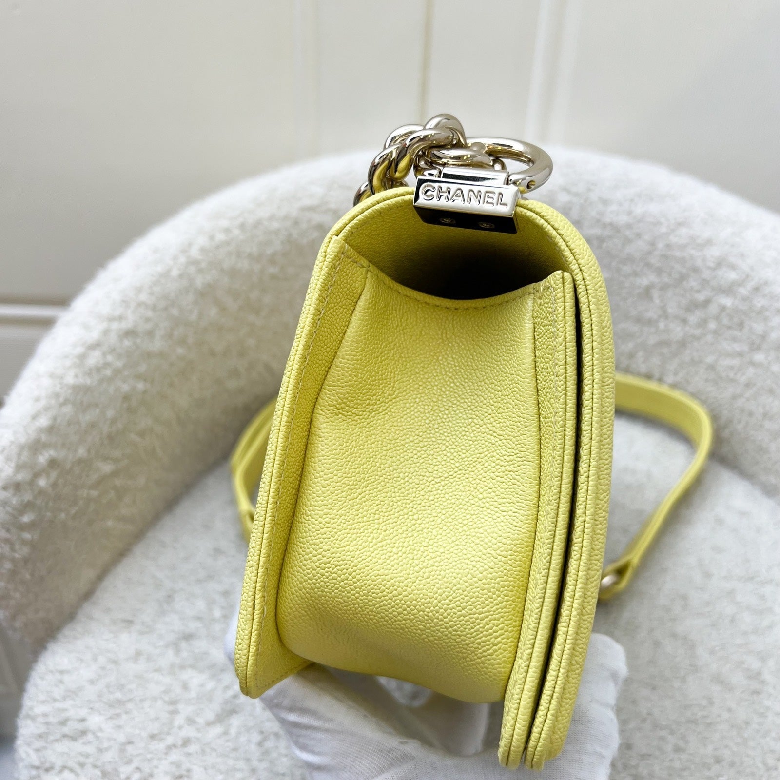 Chanel Small 20CM Boy Flap in Yellow Caviar and Lghw Handbag