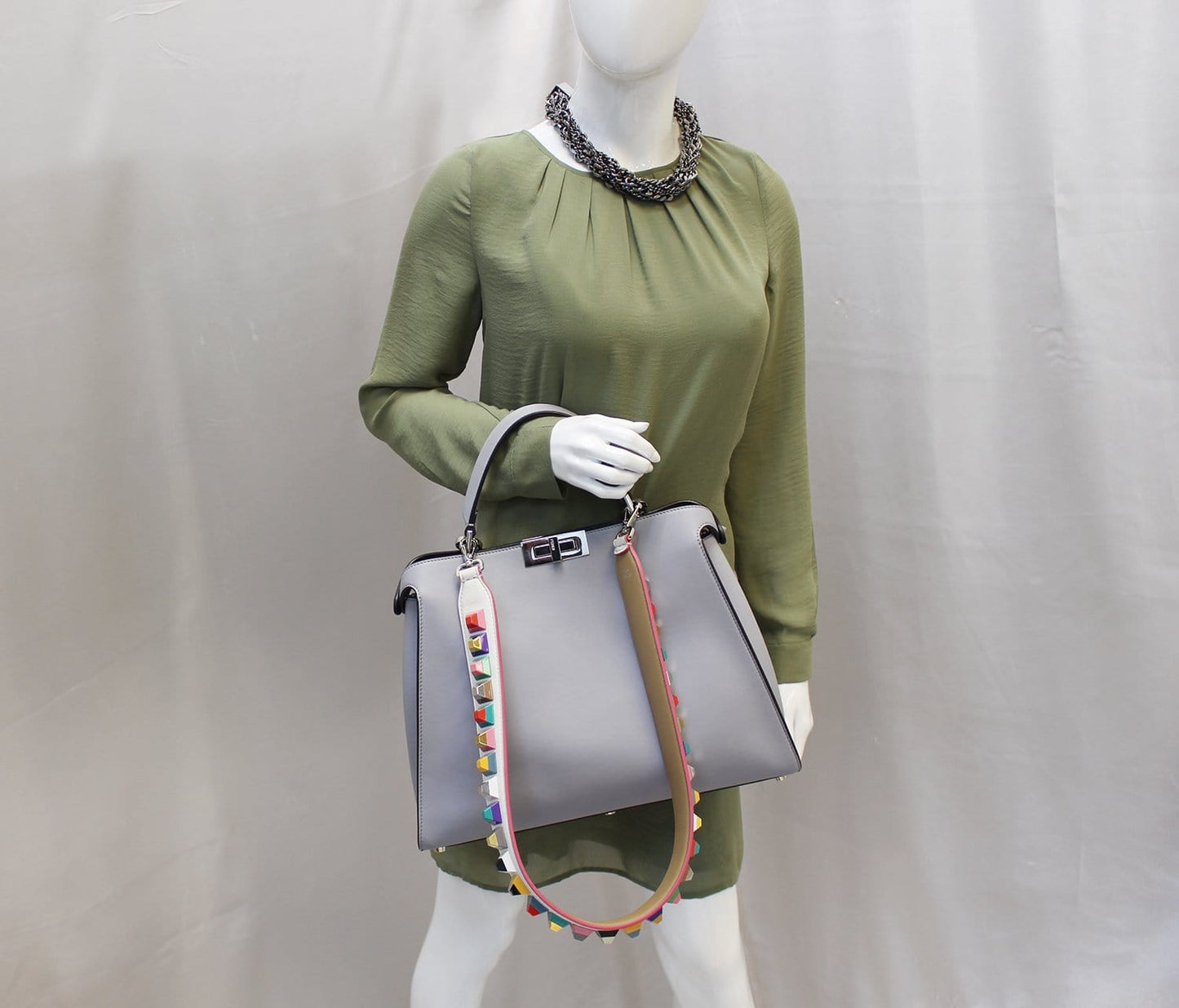 Fendi Peekaboo Essential Slate And Dark Shoulder Handbag Leather Blue Shoulder Bag