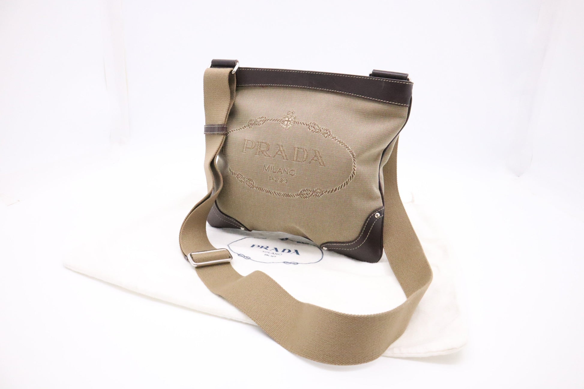 Prada Crossbody Bag In Light Canvas Brown