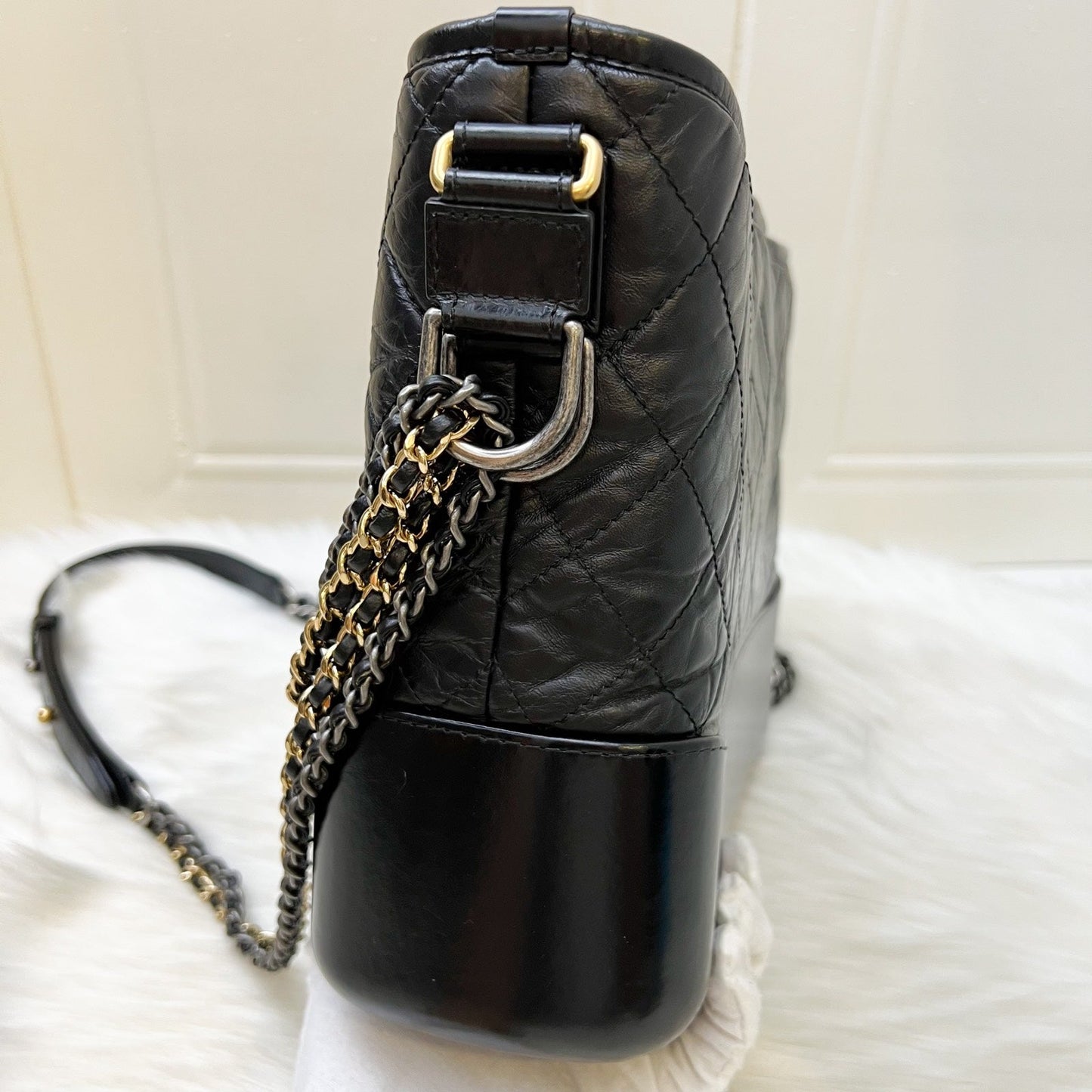 Chanel Medium (New Large) Gabrielle In Black Distressed Calfskin And 3 Tone Hw Bag