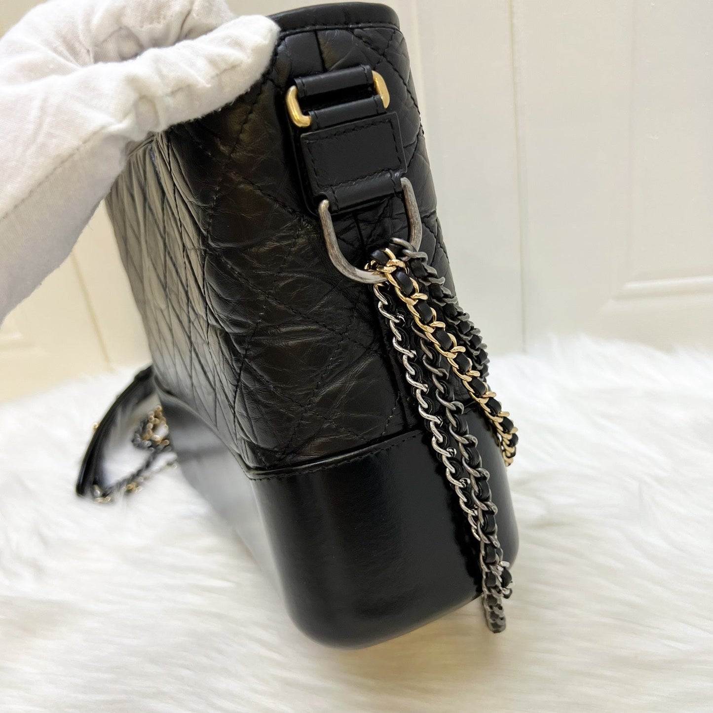 Chanel Medium (New Large) Gabrielle in Black Distressed Calfskin and 3 Tone HW