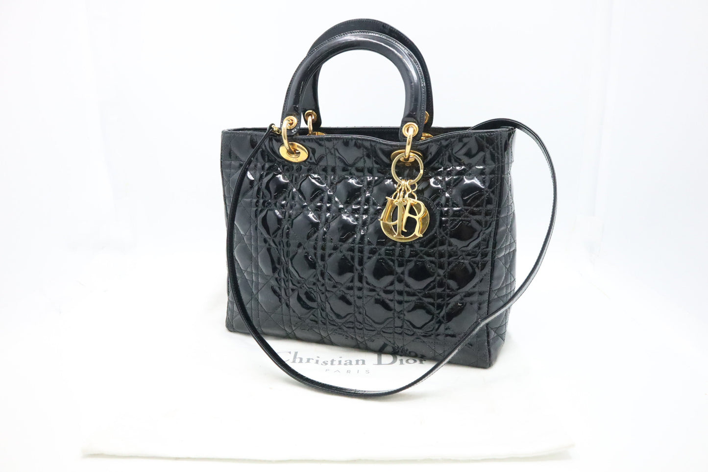 Dior Lady In Cannage Patent Handbag Leather Black Travel Bag 3