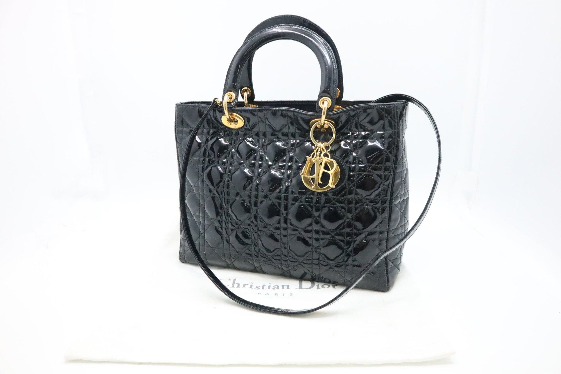Dior Lady In Cannage Patent Handbag Leather Black Travel Bag 3