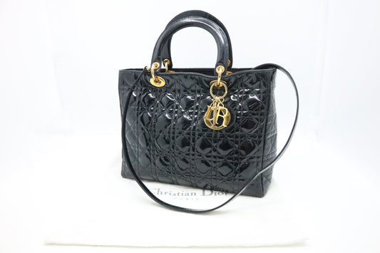 Dior Lady In Cannage Patent Handbag Leather Black Travel Bag 3