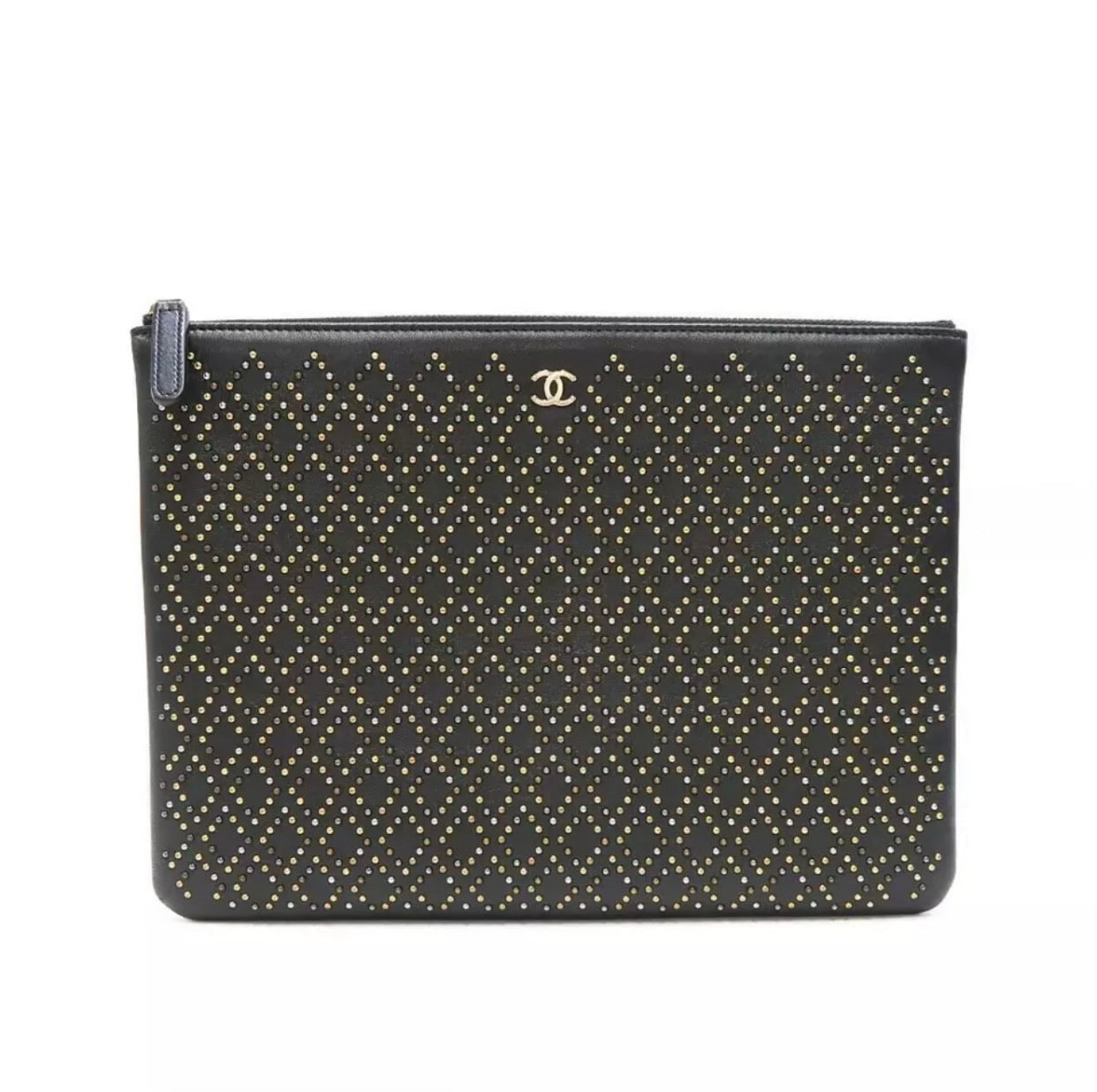 Chanel O Quilted Lambskin Clutch Bag