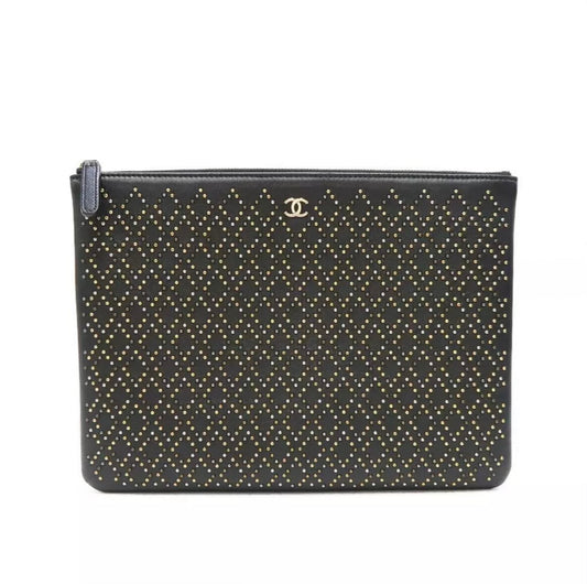 Chanel O Quilted Lambskin Clutch Bag