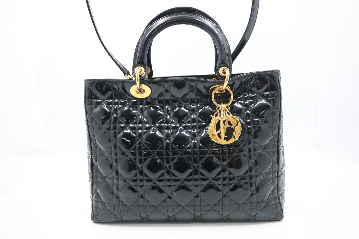Dior Lady In Cannage Patent Handbag Leather Black Travel Bag 3