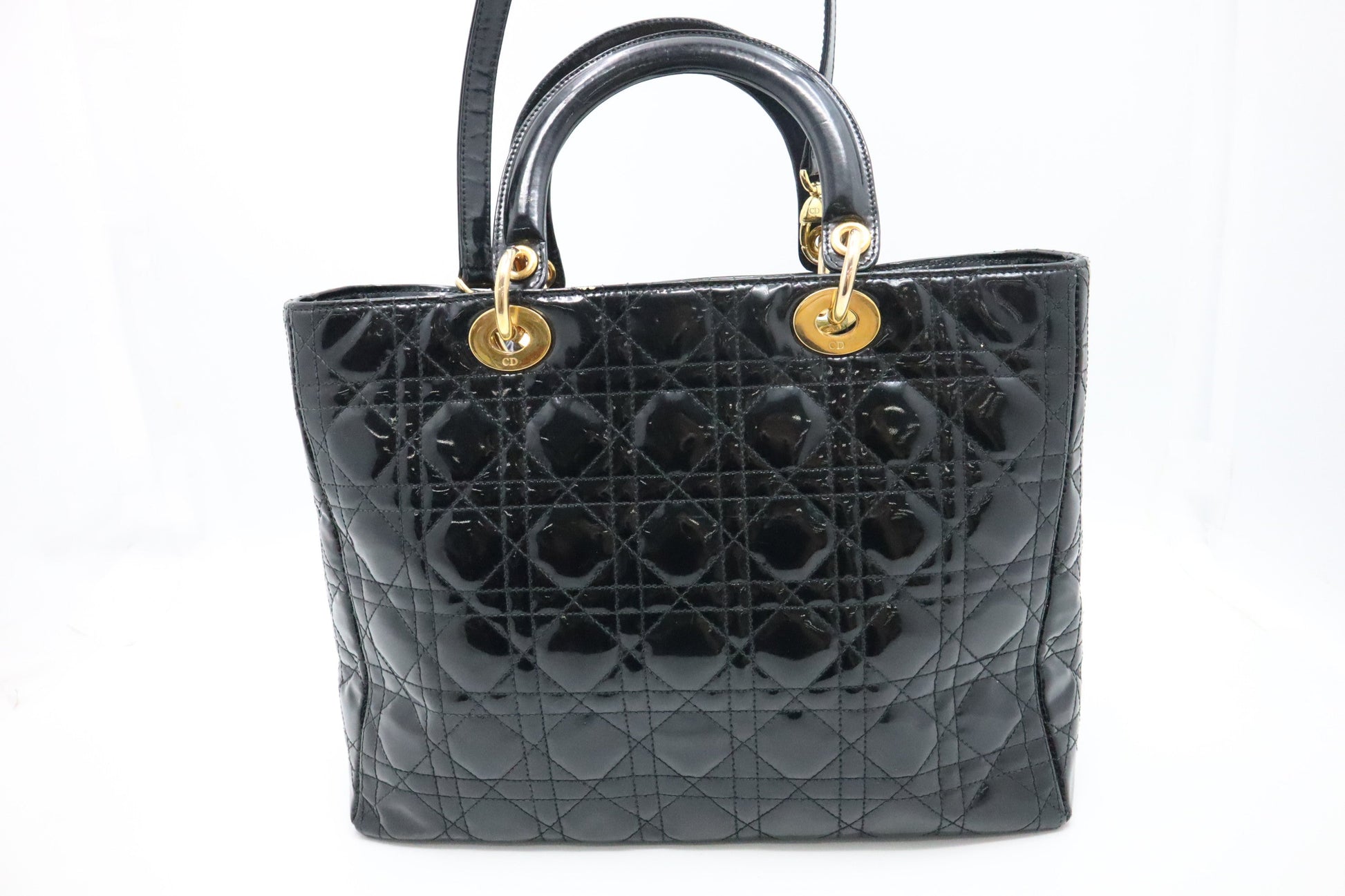 Dior Lady In Cannage Patent Handbag Leather Black Travel Bag 3