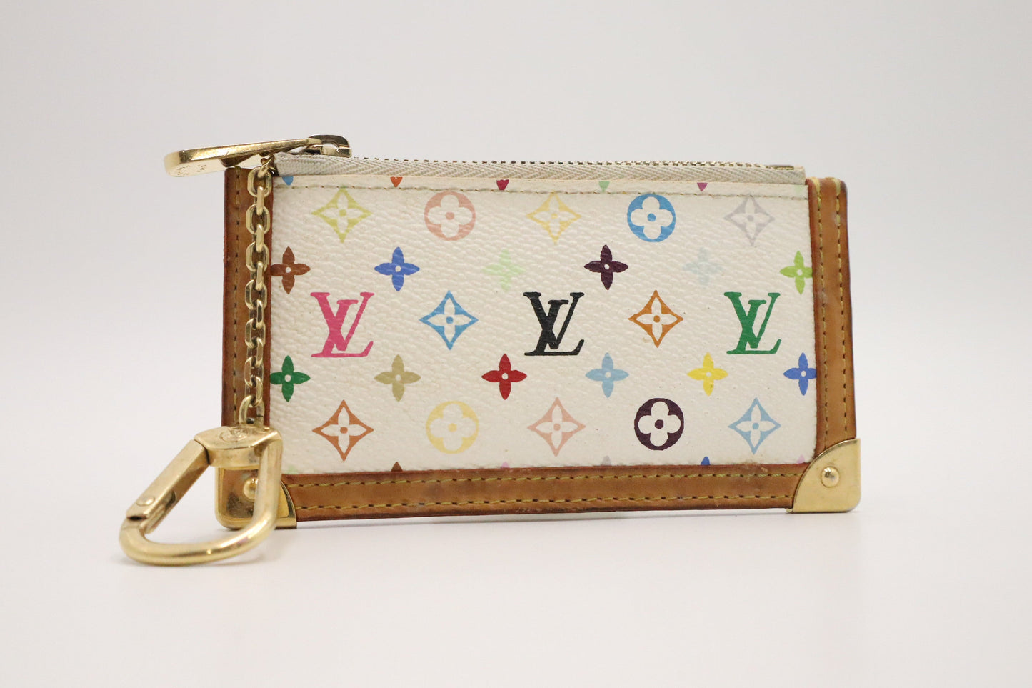 Louis Vuitton Pochette Cles Monogram Canvas White Multicolor Wallet Case