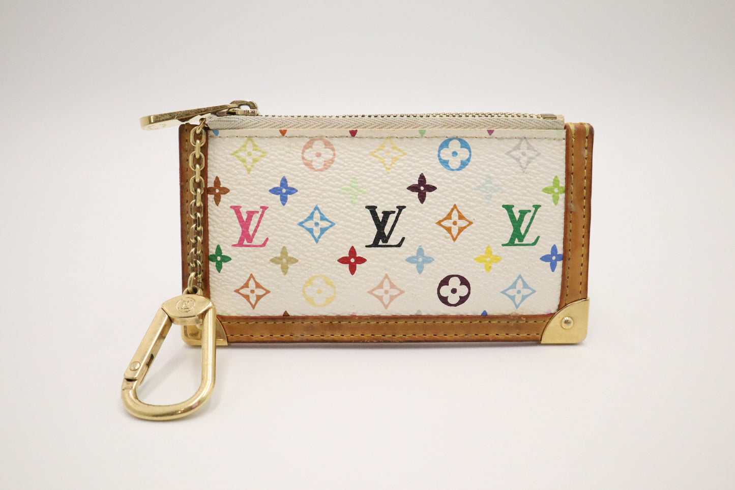 Louis Vuitton Pochette Cles Monogram Canvas White Multicolor Wallet Case