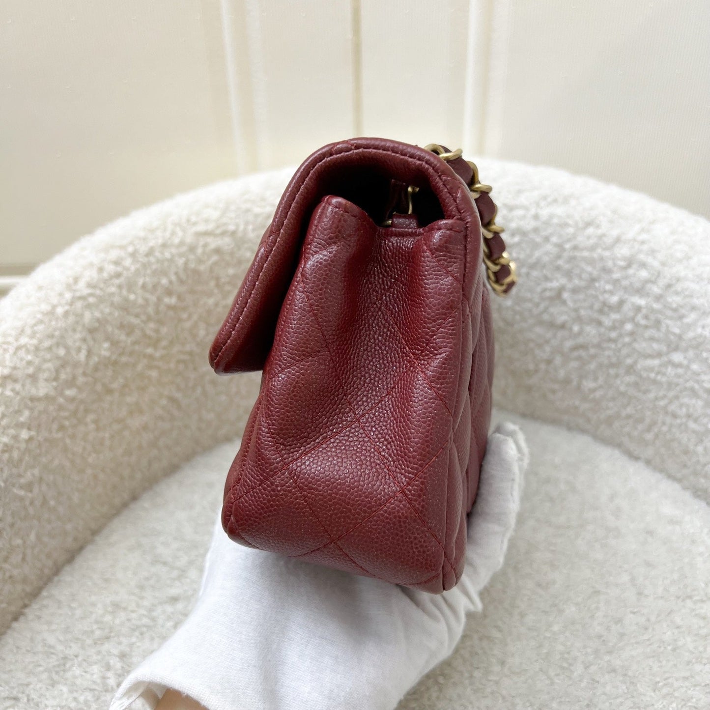 Chanel Classic Mini Rectangle Flap in 18C Iridescent Burgundy Red Caviar and AGHW