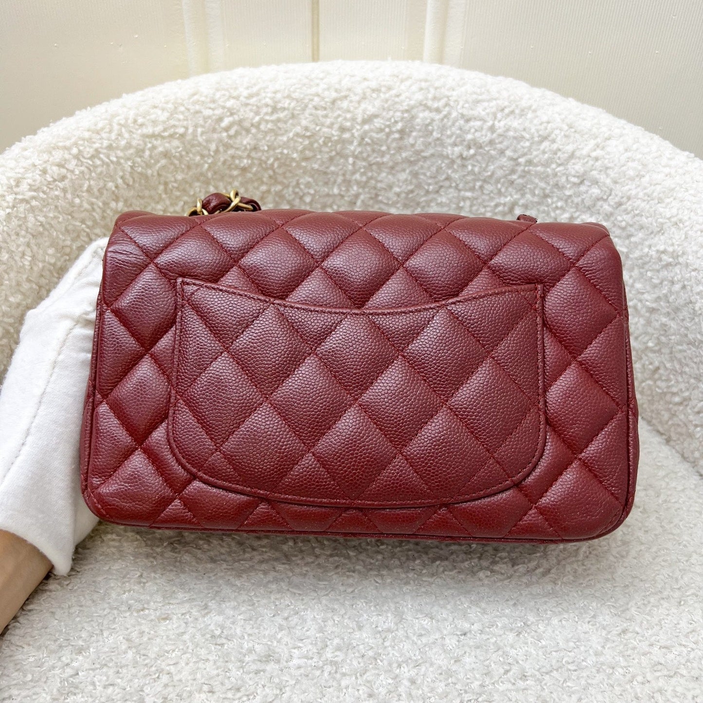 Chanel Classic Mini Rectangle Flap in 18C Iridescent Burgundy Red Caviar and AGHW