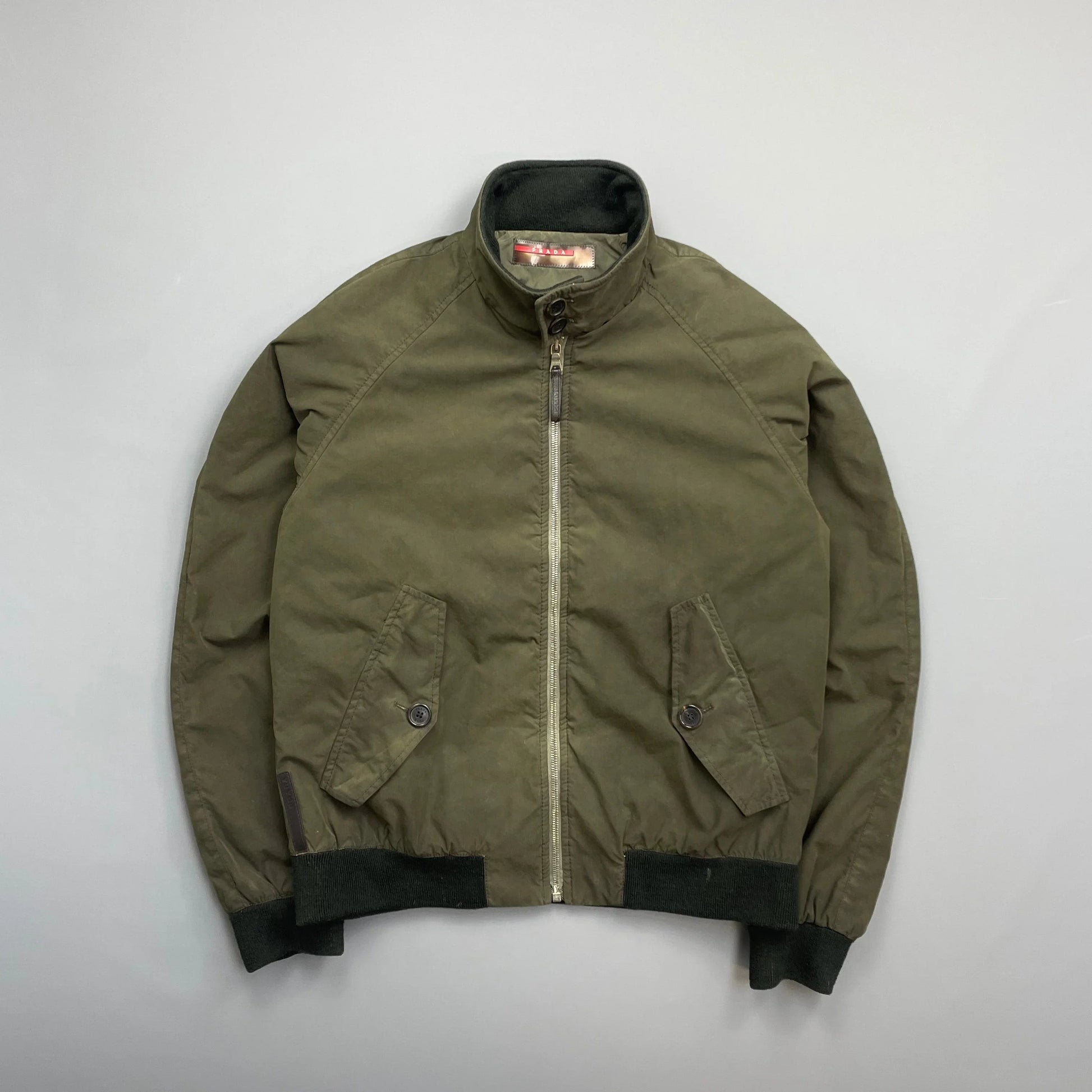 Prada Handbag Sport Tab Padded Harrington Bomber Jacket Leather Green