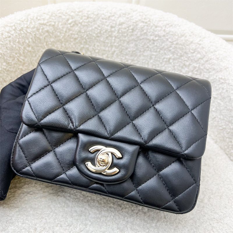 Chanel Classic Square Mini Flap in Black Lambskin and Lghw ( ) Handbag