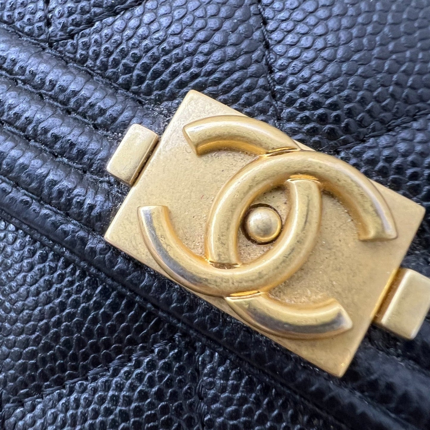 Chanel Boy Compact Trifold Wallet In Black Caviar And Aghw Bag