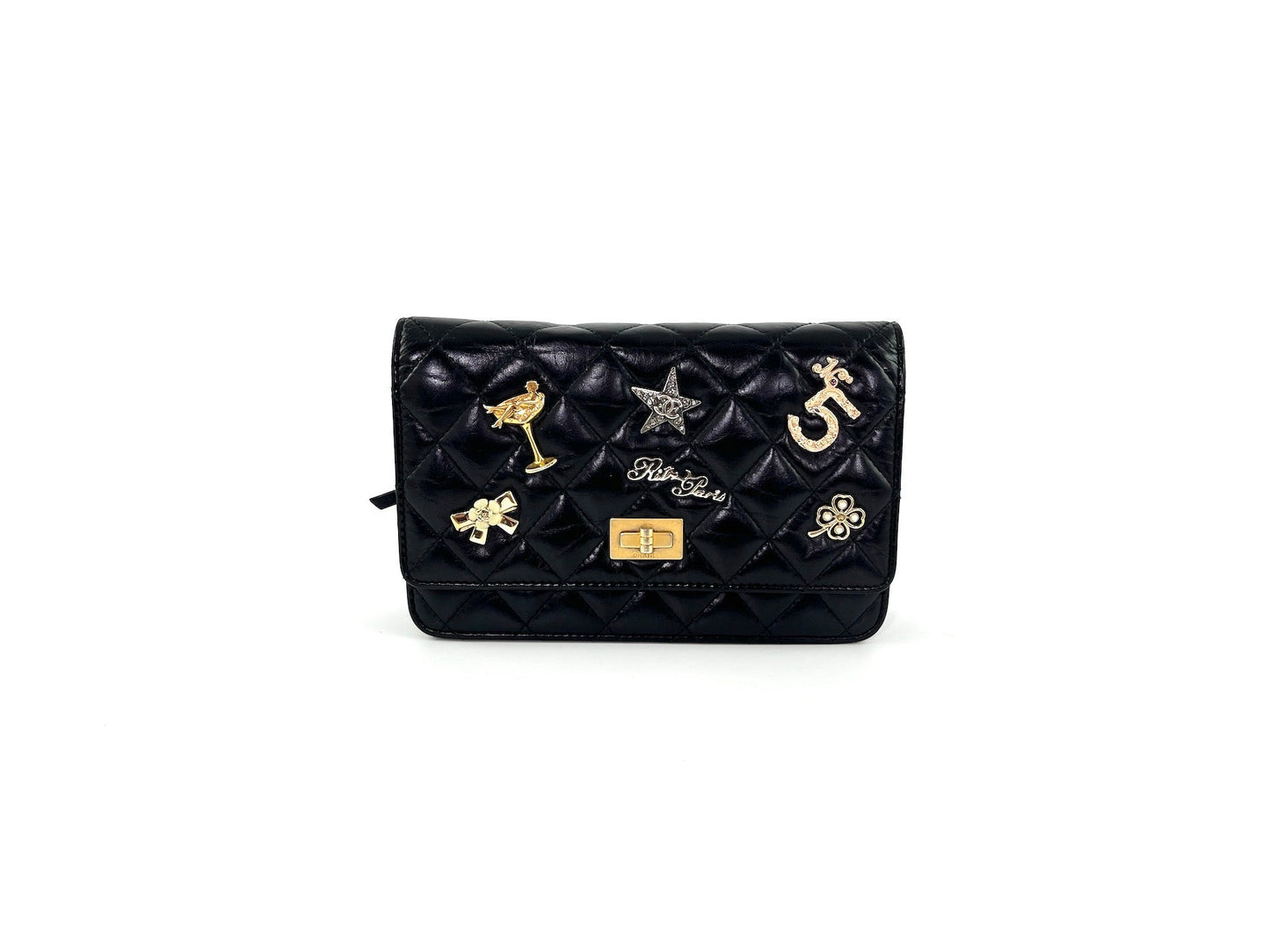CHANEL Black Calfskin Charm Reissue 2.55 Wallet on Chain Crossbody Flap Bag