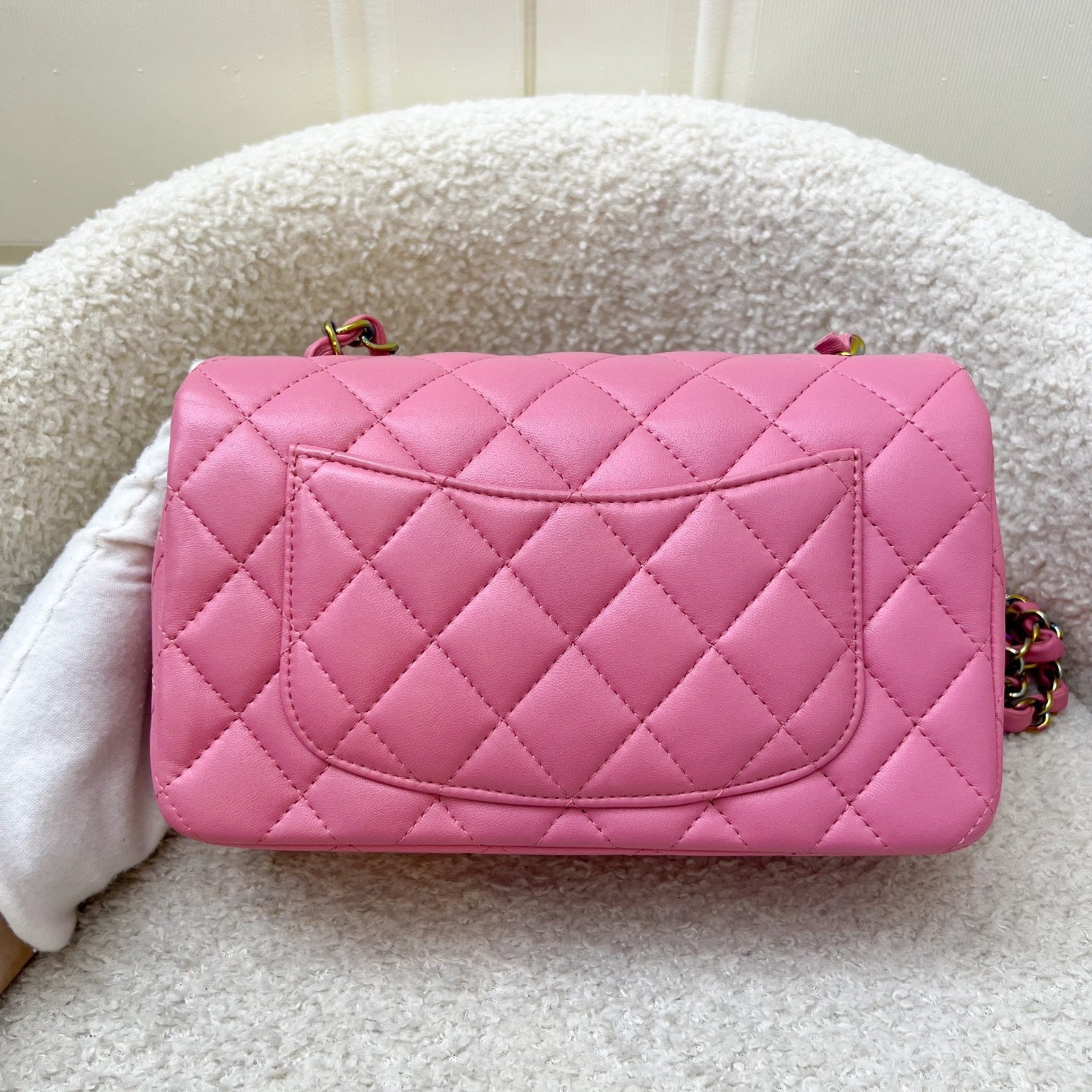 Chanel Classic Mini Rectangle Flap in 21P Pink / Yellow Lambskin and Rainbow Hw Handbag