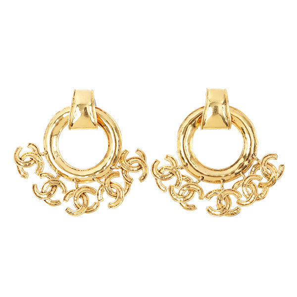 Chanel 1994 Made 5 Cc Mark Swing Hoop Earrings