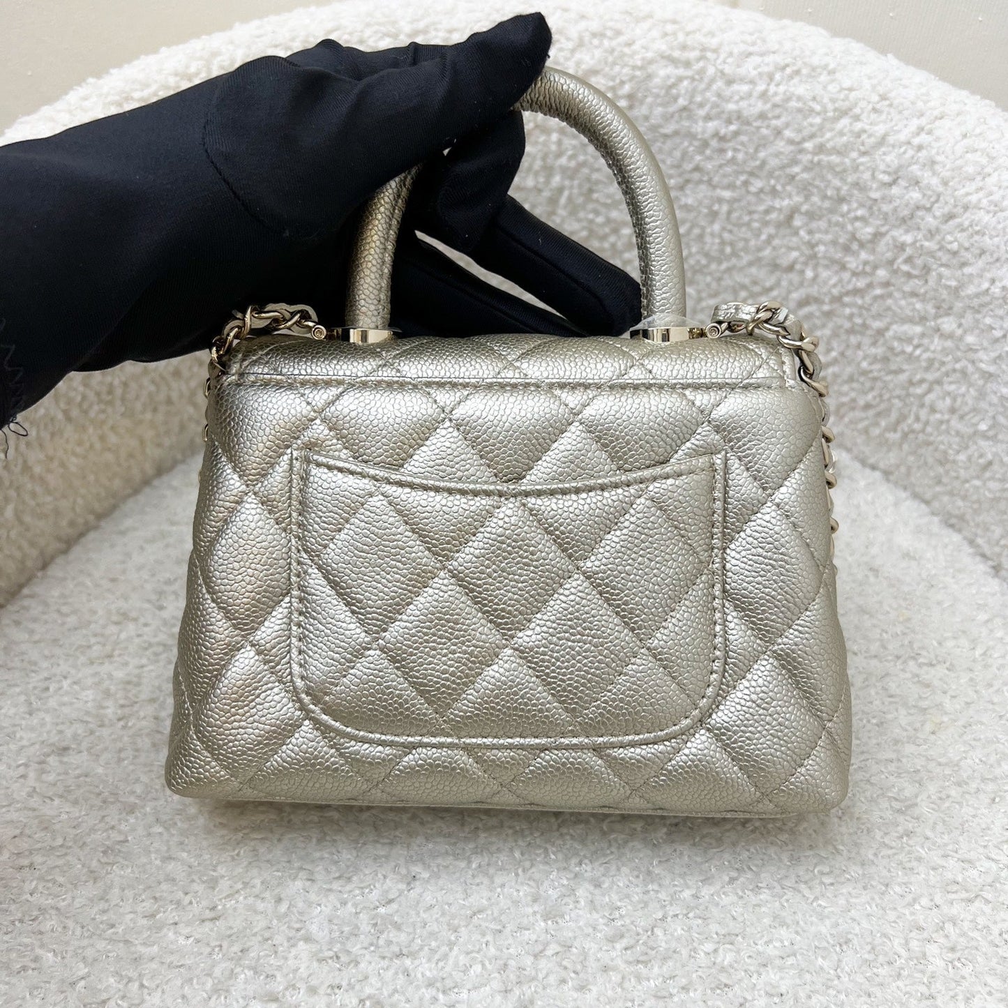 Chanel Micro Coco Handle Flap Bag in 25K Metallic Gold Caviar and Lghw ( )