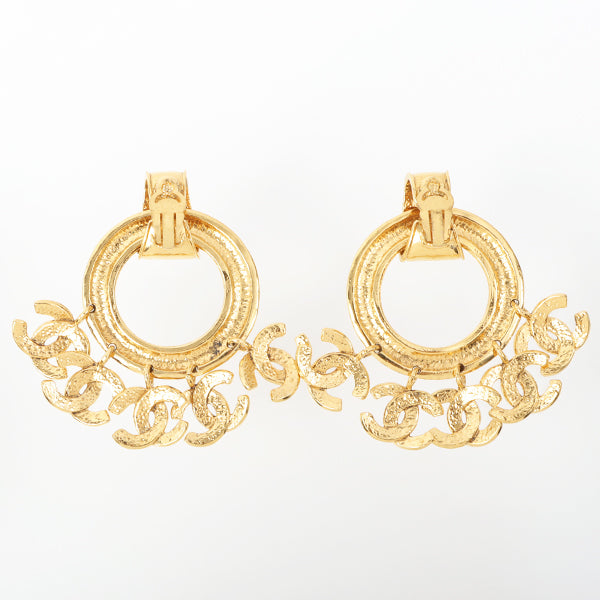Chanel 1994 Made 5 Cc Mark Swing Hoop Earrings