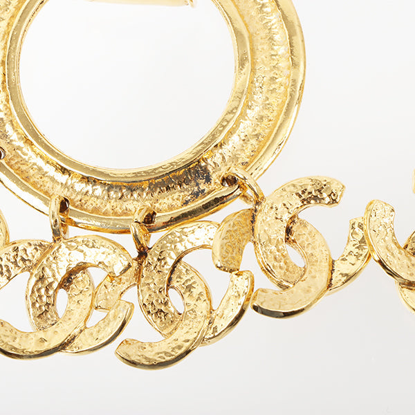 Chanel 1994 Made 5 Cc Mark Swing Hoop Earrings