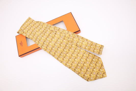 Hermes Tie In Yellow & Silk Handbag Brown Travel Bag