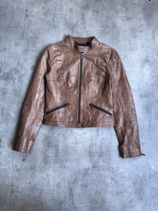 Prada Handbag 1990s Multi Cropped Jacket Leather Brown Small