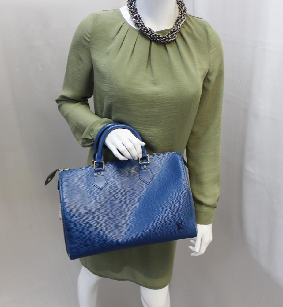 Louis Epi Speedy Satchel Bag Leather Blue Clutch Bag