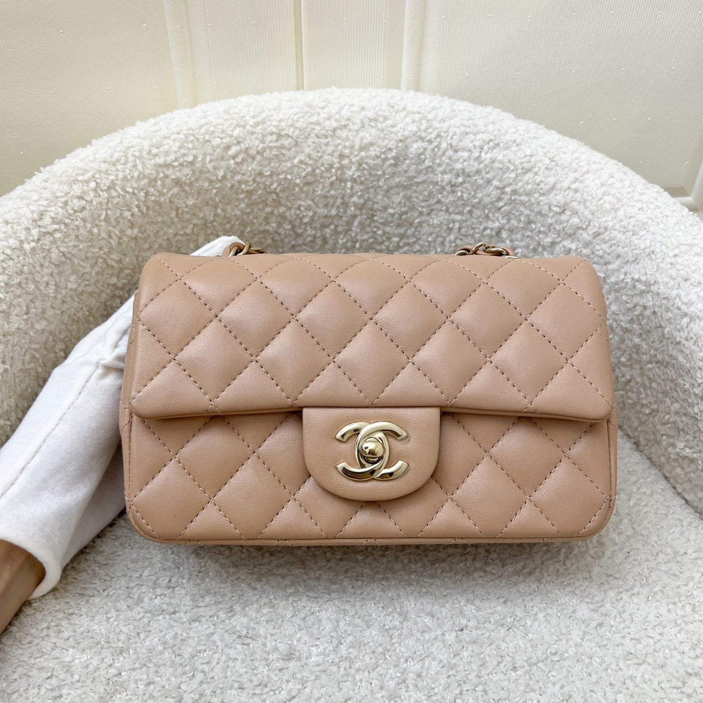Chanel Classic Mini Rectangle In Nude Beige Lambskin And Lghw ( ) Bag