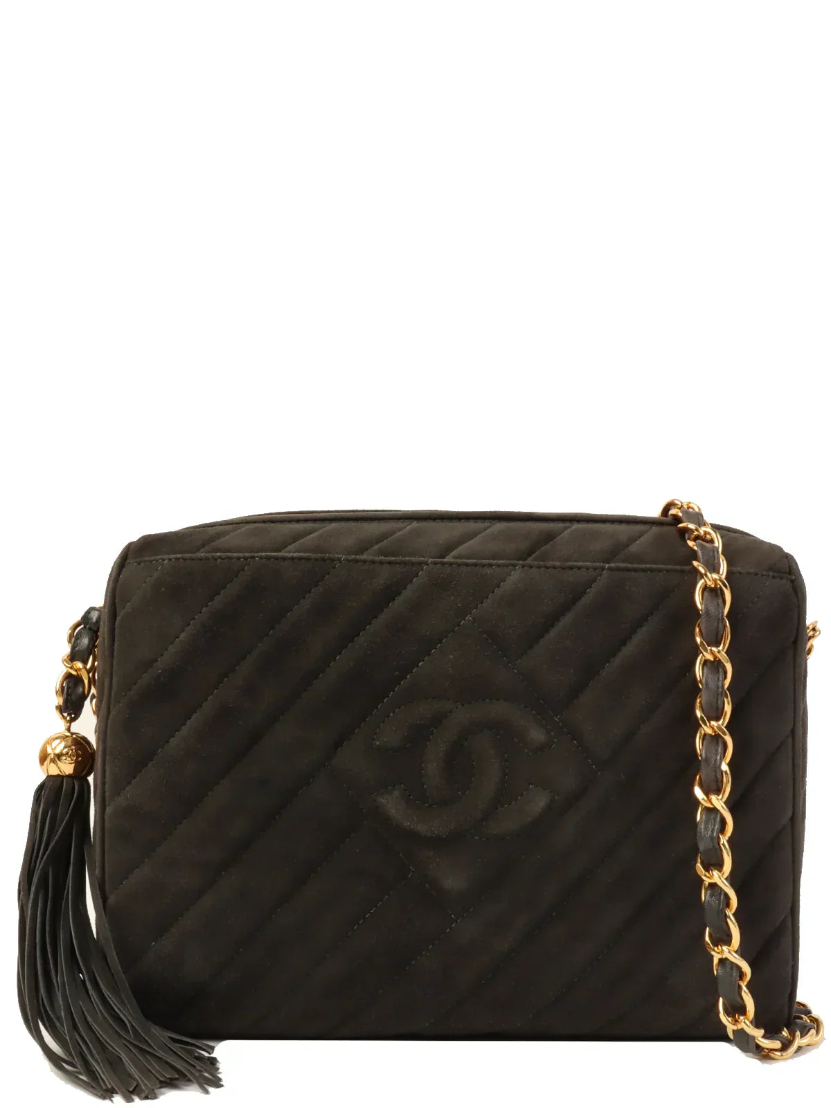 Chanel Around  Made Suede Cc Mark Stitch Tassel Chain Shouder Bag Gray