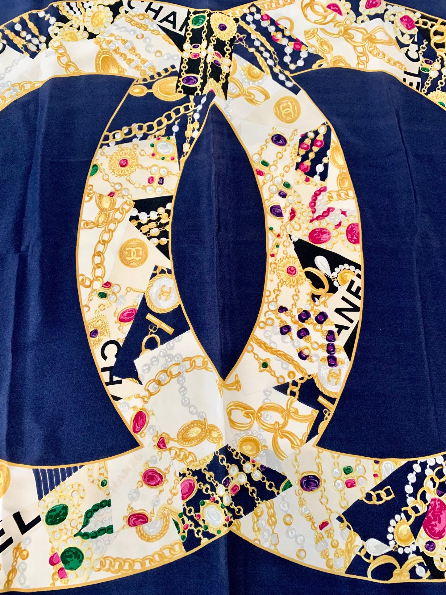 Chanel Cc Navy Silk Scarf Bag
