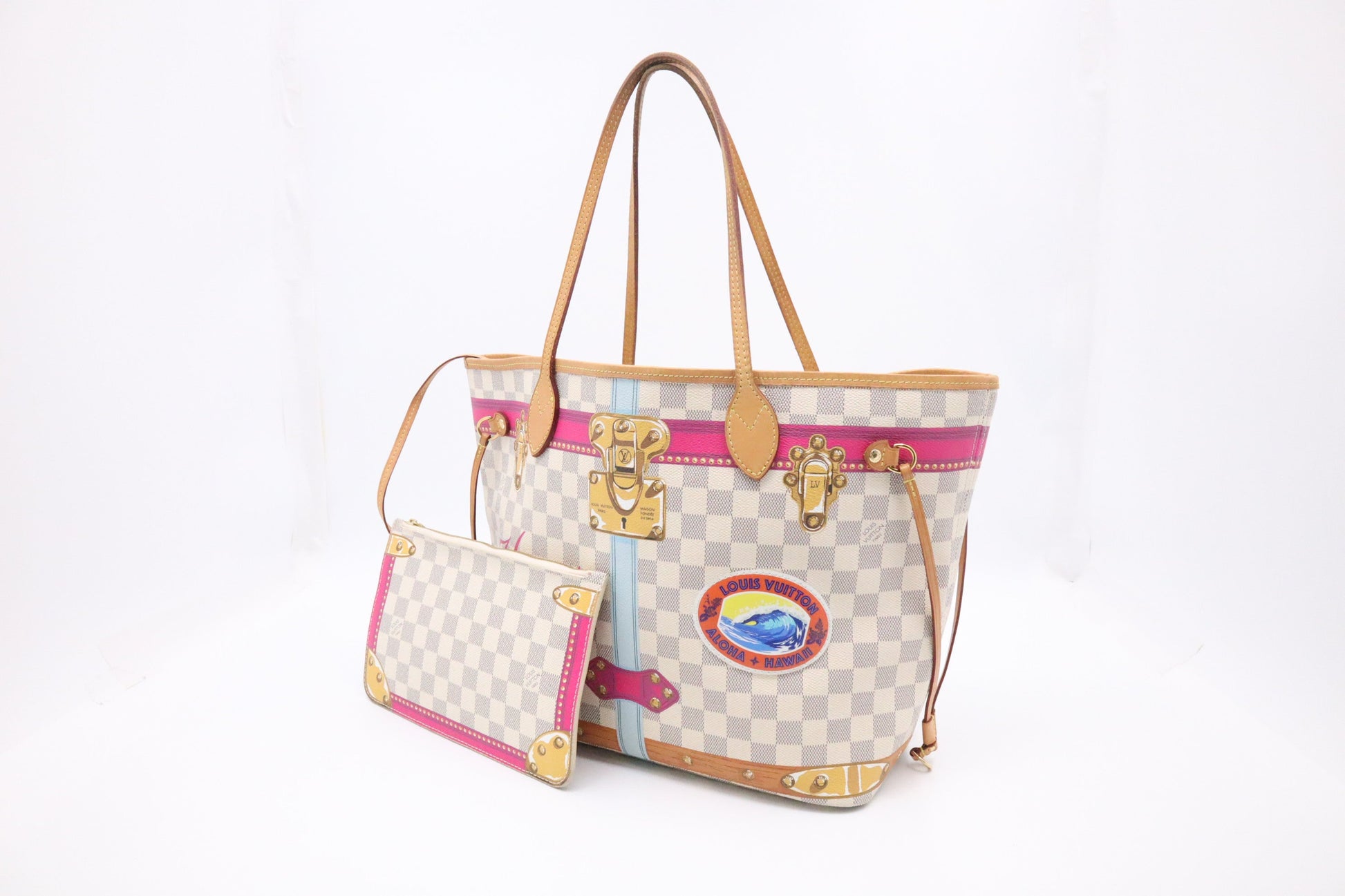 Louis Vuitton Neverfull MM Hawaii Summer Trunks Damier Canvas Tote Bag