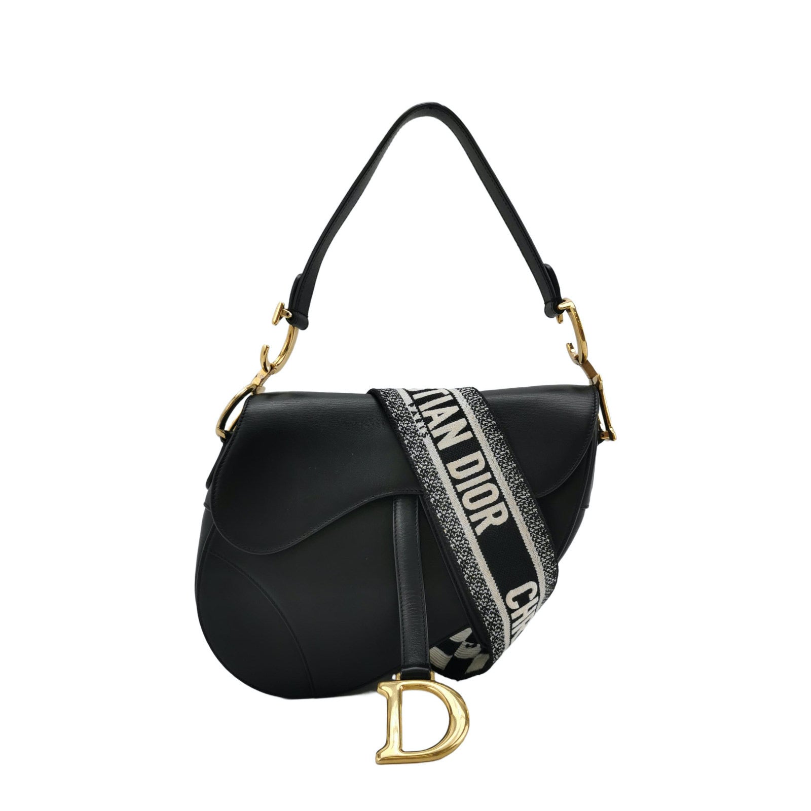 Dior Saddle Smooth With Strap Handbag Leather Black Travel Bag