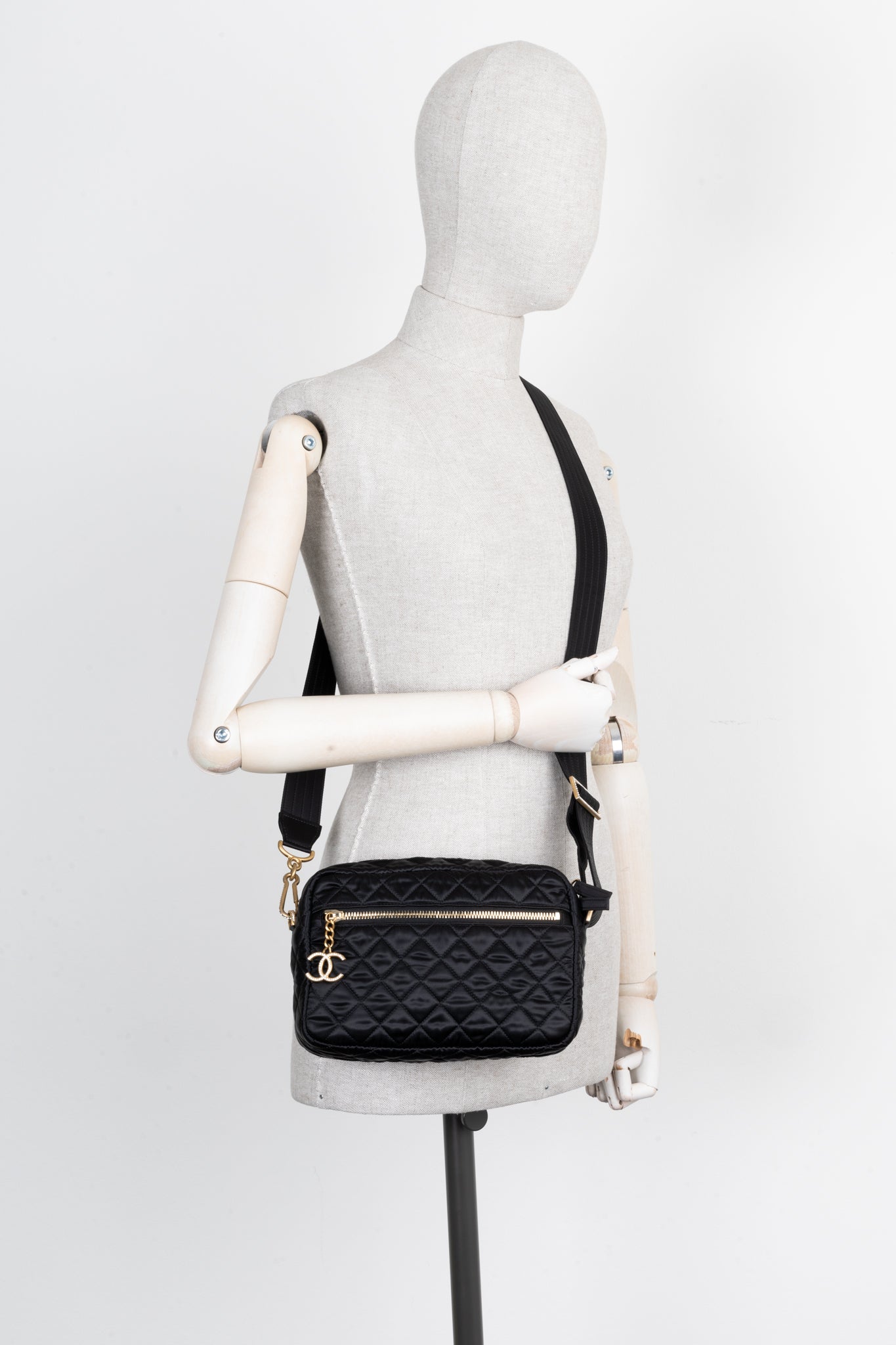 CHANEL Camera Bag Satin Black Crystals