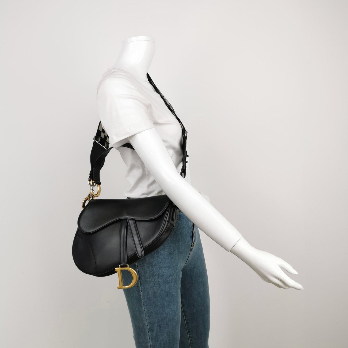 Dior Saddle Smooth With Strap Handbag Leather Black Travel Bag