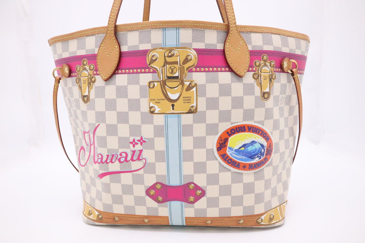 Louis Vuitton Neverfull MM Hawaii Summer Trunks Damier Canvas Tote Bag