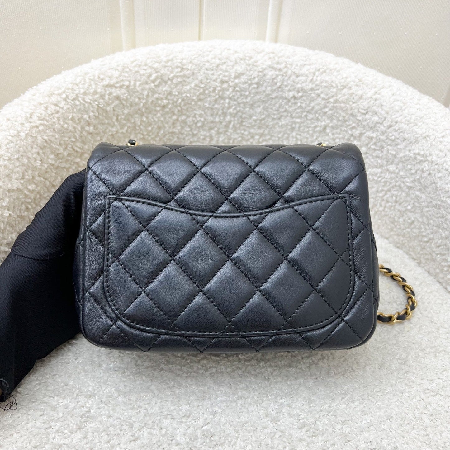 Chanel 22S Pearl Crush Square Mini Flap in Black Lambskin and Aghw ( ) Handbag