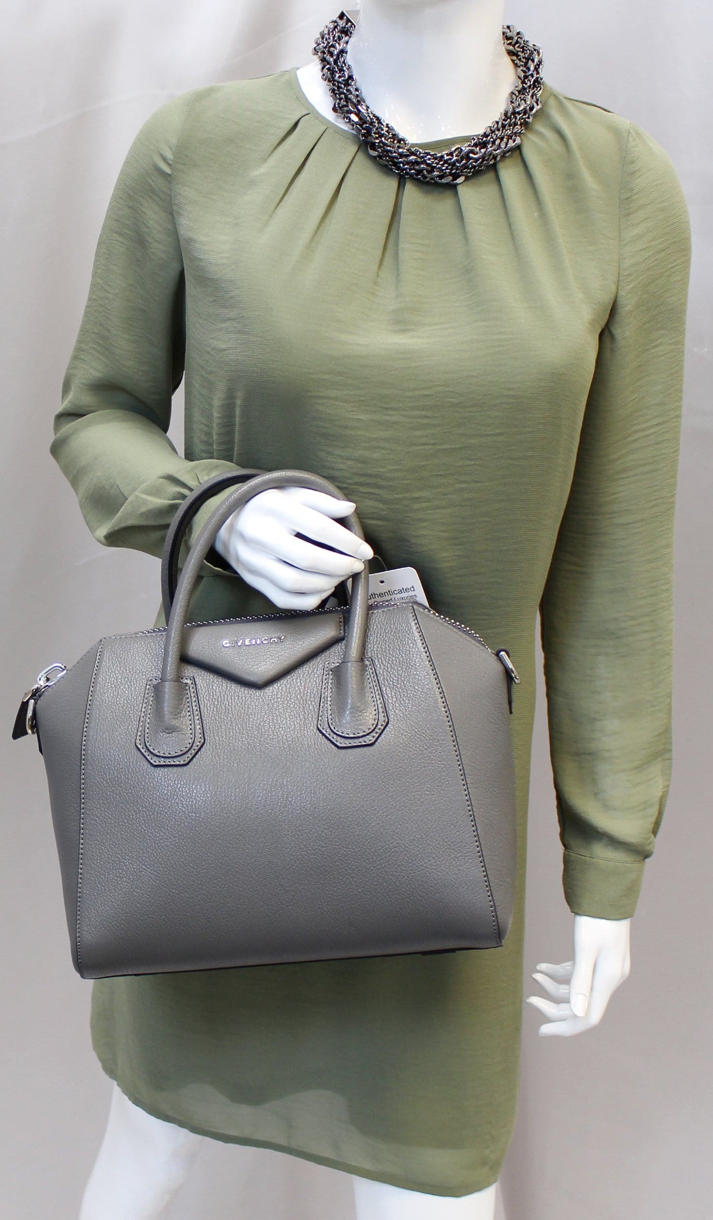 Givenchy Dark Grey Goatskin Antigona Shoulder Bag Leather Small