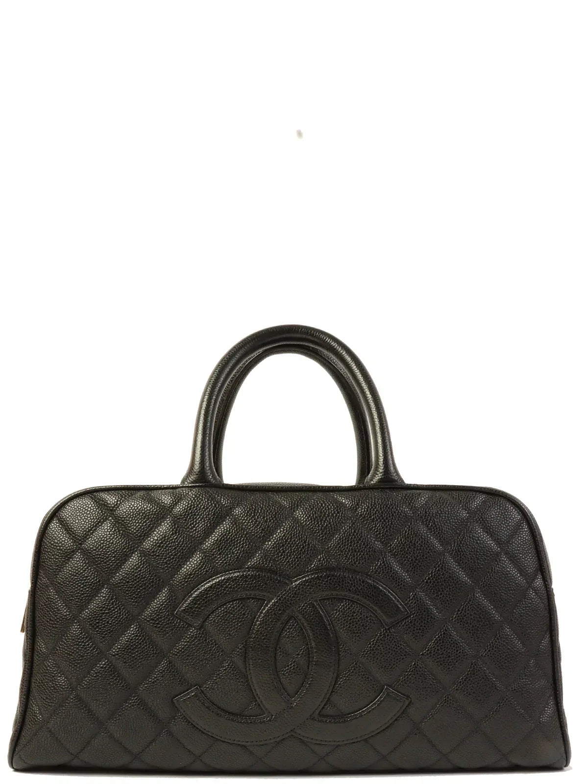 Chanel Around  Made Caviar Skin Cc Mark Stitch Boston Bag Black
