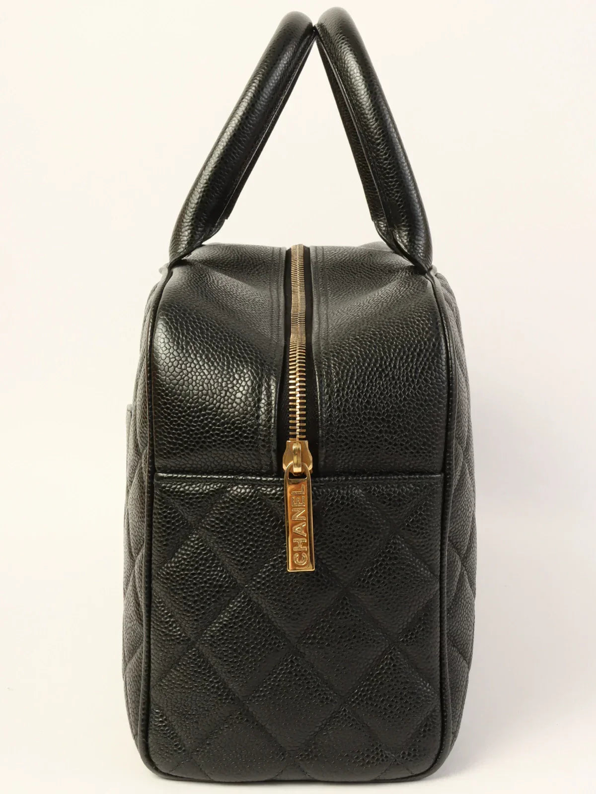 Chanel Around  Made Caviar Skin Cc Mark Stitch Boston Bag Black