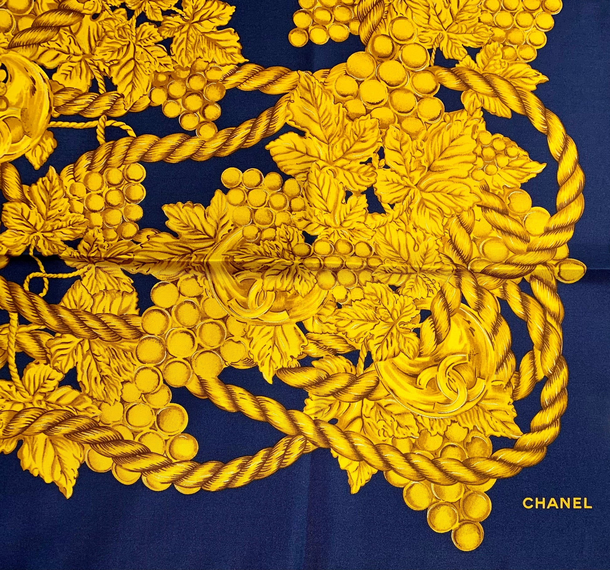 Chanel Navy Foliage Silk Scarf Handbag