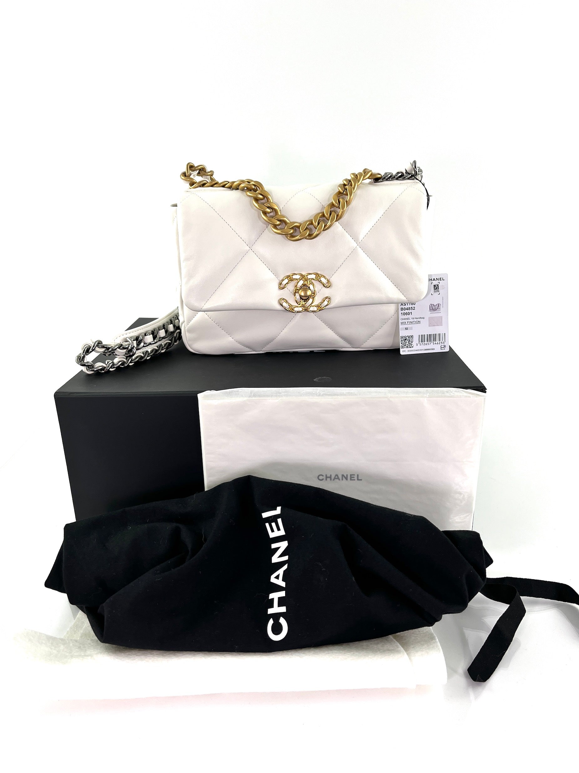 Chanel New 19 White Flap Bag